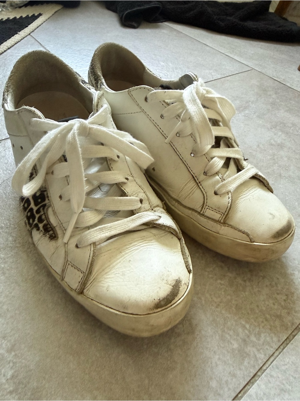 Distressed Golden Goose White Low-Top Lace-Up Sneakers
